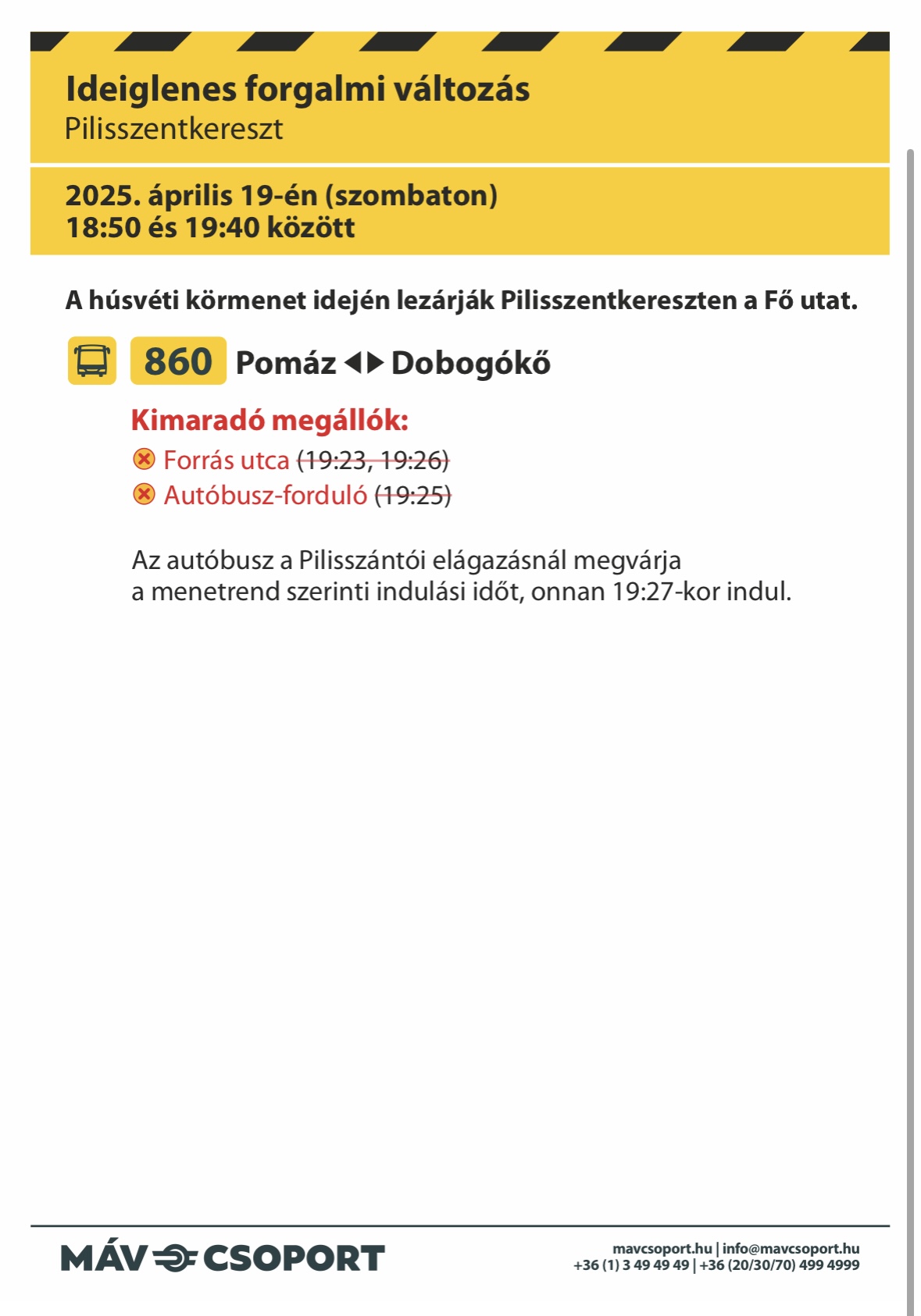 2025. húsvéti körmenet menetrend